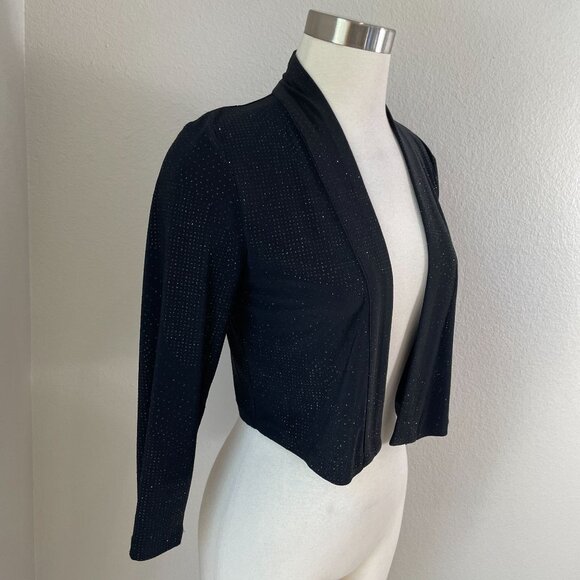 Calvin Klein Womens Small Black Sparkle Open Front Bolero Cardigan Shrug - Picture 2 of 8